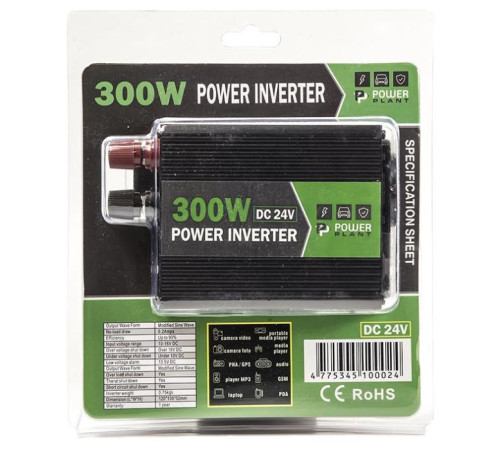 Автомобільний інвертор 24V/220V 300W, USB 5V 1A, HYM300-242 PowerPlant (KD00MS0002)