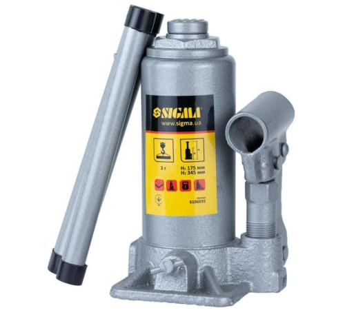 Домкрат Sigma гідравлічний пляшковий 3т H 175-345мм (6106031)