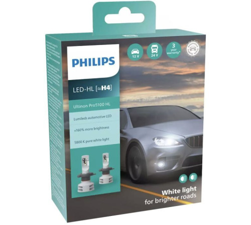Автолампа Philips LED H4 11342U51Х2 12/24V Ultinon Pro5100 +160 (74242)