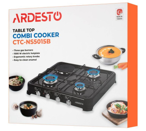 Плита Ardesto CTC-NS5015B, тип газу LPG, 3 алюмін. газ. пальника, 1 електрич. ко (CTC-NS5015B)