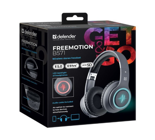 Навушники Defender FreeMotion B571 Bluetooth LED Gray (63571)