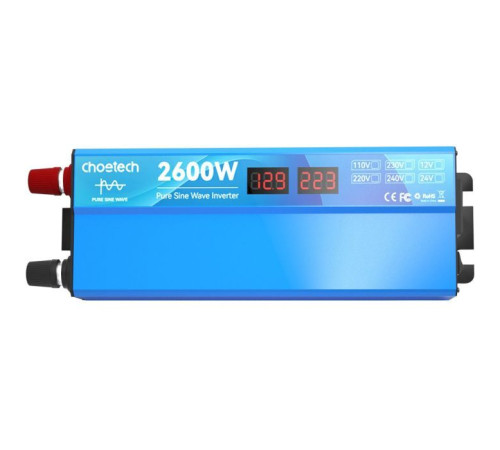 Автомобільний інвертор Choetech 12/220V 1300Вт, чиста синусоїда (CJ2600Q-V2)
