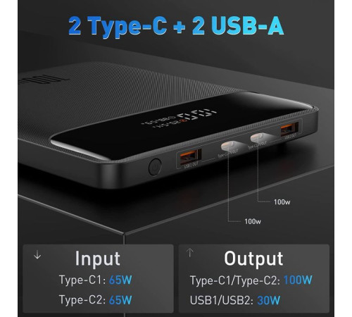 Батарея універсальна Baseus Blade Digital Display 20000mAh PD/100W, Black (PPDGL-01, PPBLD100-S) (PPBL000201 / PPBLD100-X)