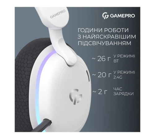 Навушники GamePro Asgard Bragi 7.1 RGB Tri-Mod White (HSW250W)