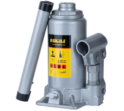 Домкрат Sigma гідравлічний пляшковий 5т H 185-355мм (6106051)