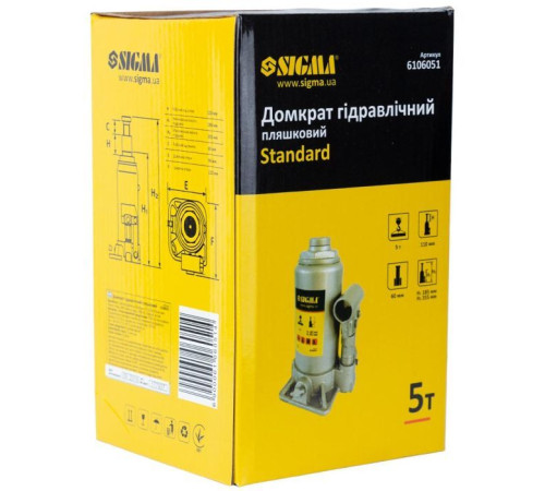 Домкрат Sigma гідравлічний пляшковий 5т H 185-355мм (6106051)