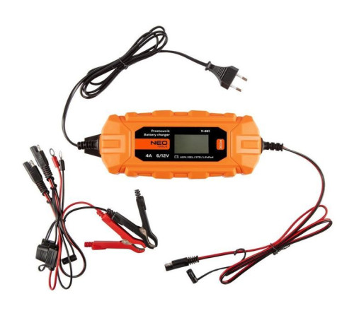 Зарядний пристрій для автомобільного акумулятора Neo Tools 4A/70Вт, 3-120Ah, для кислотних/AGM/GEL (11-891)