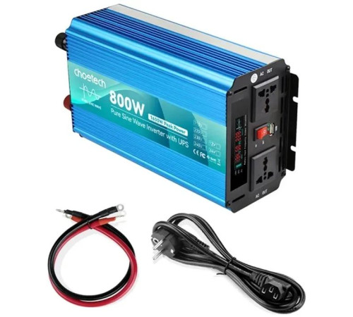 Автомобільний інвертор Choetech 12/220V 1000Вт, з функцією ДБЖ, чиста синусоїда (INV-C1000WUPS-EU)