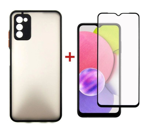 Чохол до мобільного телефона Dengos Kit for Samsung Galaxy A03s case + glass (Black) (DG-KM-24)
