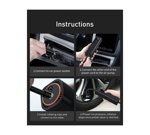 Автомобільний компресор Baseus Super Mini Inflator Pump Black (CRCQ000001)