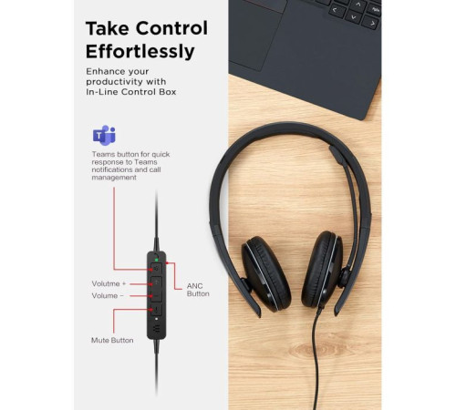 Навушники Lenovo Wired ANC Headset Gen 2 (Teams) Black (4XD1M45627)