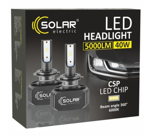Автолампа SOLAR H7 LED 12/24V 40W 5000Lm 6000K, CSP1860 (8207)