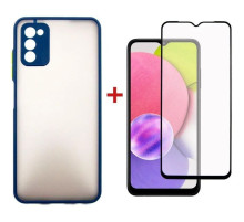 Чохол до мобільного телефона Dengos Kit for Samsung Galaxy A03s case + glass (Blue) (DG-KM-25)