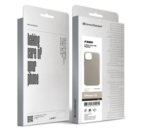 Чохол до мобільного телефона Armorstandart FAKE Leather Case Apple iPhone 15 Grey (ARM76289)