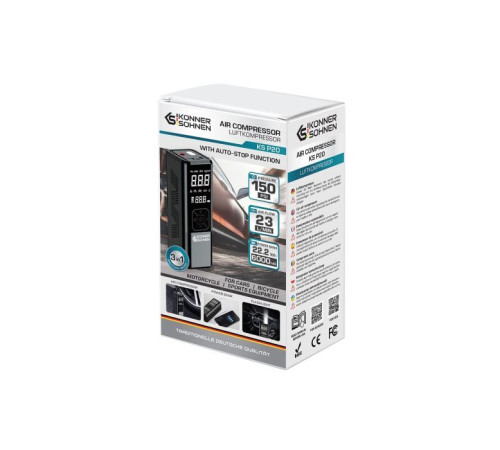 Автомобільний компресор Konner&Sohnen акумуляторний KS P20, 120Вт, 6000мАг, 150psi, 23л/хв, 0.9кг (KSP20)