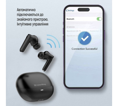 Навушники ColorWay Slim TWS-1 Earbuds Long Life Black (CW-TWS1BK1)