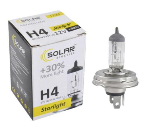 Автолампа SOLAR H4 12V 60/55W P45t-41 Starlight+30 (1224)