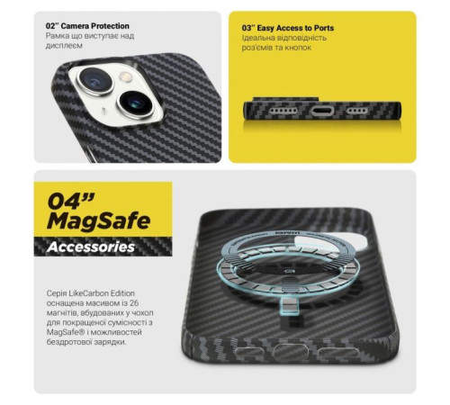Чохол до мобільного телефона Armorstandart LikeCarbon MagCase Apple iPhone 15 Plus Black (ARM69292)