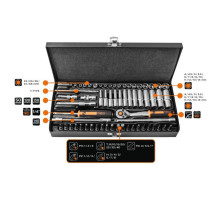 Набір інструментів Neo Tools 63шт, 1/4", CrV, металевий кейс (10-008)