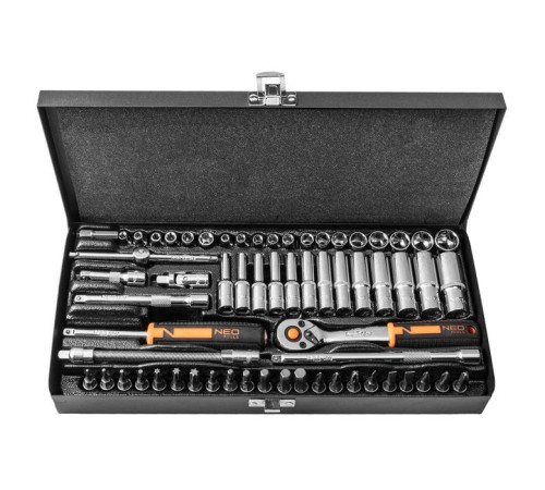 Набір інструментів Neo Tools 63шт, 1/4", CrV, металевий кейс (10-008)