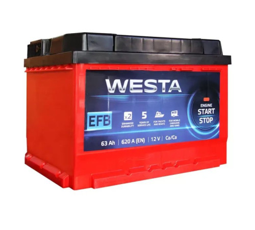 Акумулятор автомобільний Westa 6CT-63 А (1) RED EFB
