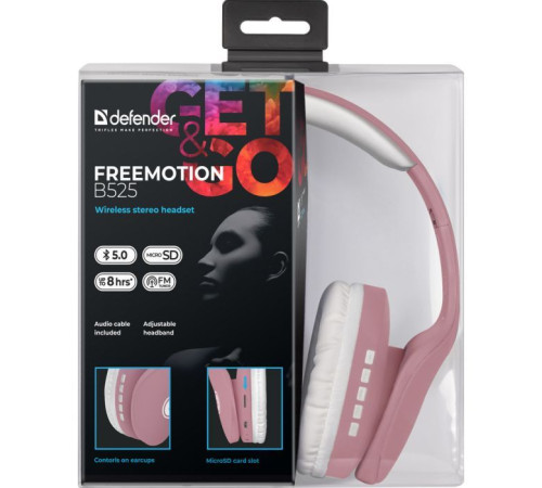 Навушники Defender FreeMotion B525 Bluetooth Pink-White (63528)
