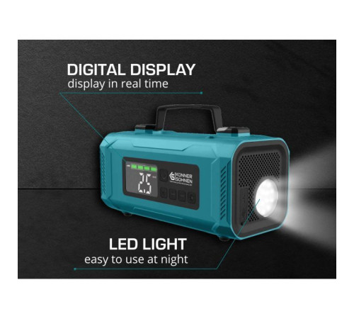 Пуско зарядний пристрій Konner&Sohnen портативний KS JSP-2000 з компресором, 15В, 14800mAh, струм 800А/пік 2000А, USB, 22л/хв, 1.6кг (KSJSP-2000)