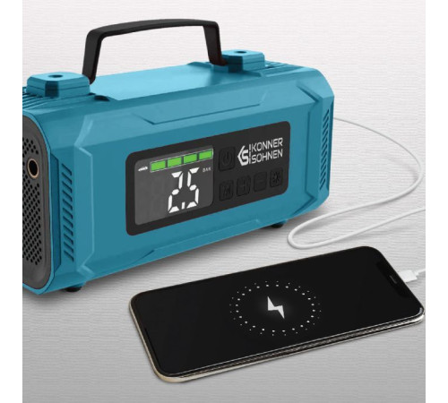 Пуско зарядний пристрій Konner&Sohnen портативний KS JSP-2000 з компресором, 15В, 14800mAh, струм 800А/пік 2000А, USB, 22л/хв, 1.6кг (KSJSP-2000)