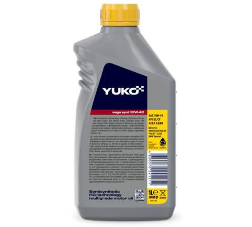Моторна олива Yuko VEGA SYNT 10W-40 1л (4820070241211)
