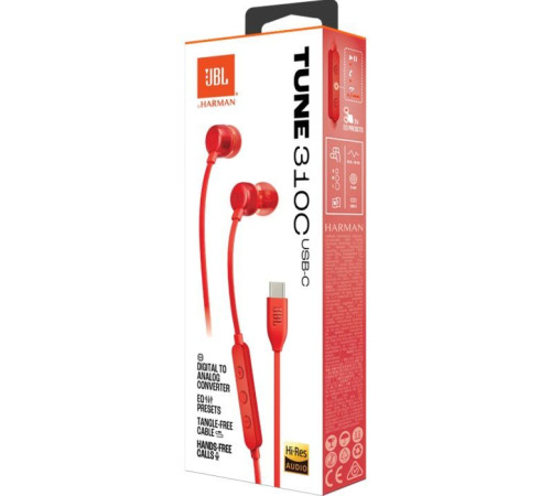 Навушники JBL Tune 310C USB-C Red (JBLT310CRED)