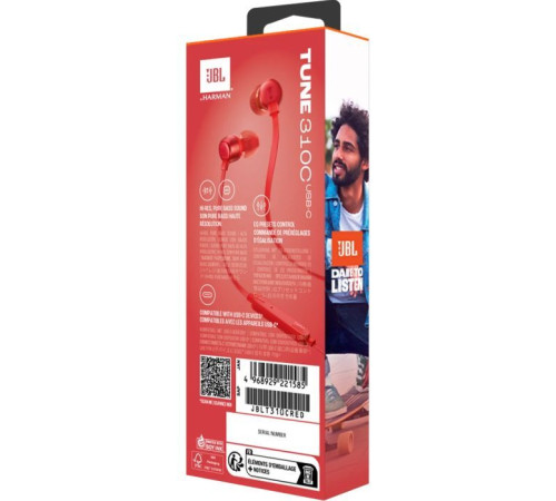 Навушники JBL Tune 310C USB-C Red (JBLT310CRED)