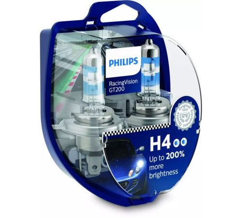 Автолампа Philips H4 RACING VISION +200%, 2 шт блістер (12342RGTS2)