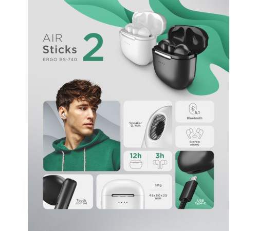 Наушники Ergo BS-740 Sticks Nano 2 White (BS-740W)