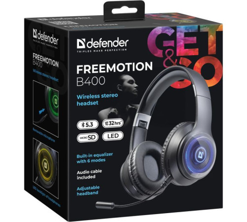 Наушники Defender FreeMotion B400 LED Bluetooth Black (63400)