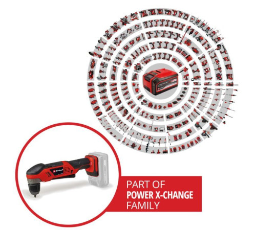 Дриль Einhell кутова TE-AD 18 Li - Solo PXC 18В, 1100 об/хв, 45Нм (без АКБ та ЗП) (4514290)