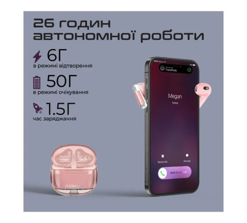 Навушники Promate TransPods Pink (transpods.pink)