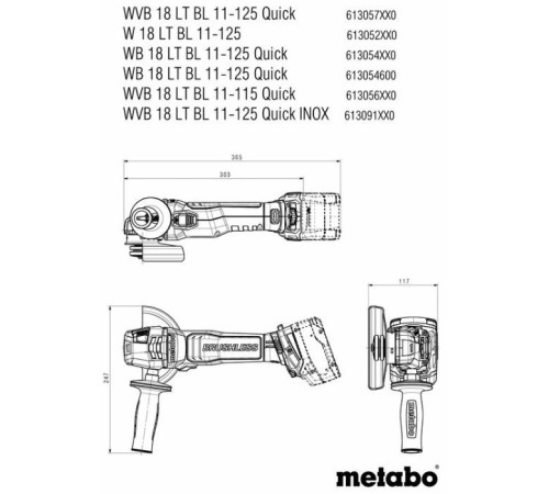 Шліфувальна машина Metabo Шліфмашина кутова акумуляторна Metabo WVB 18 LT BL 11-125 125мм 18В 2 (613057850)