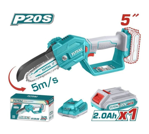 Цепная пила Total TGSLI20581 мини, акум., 20В, 2Ah, шина 13см (TGSLI20581)