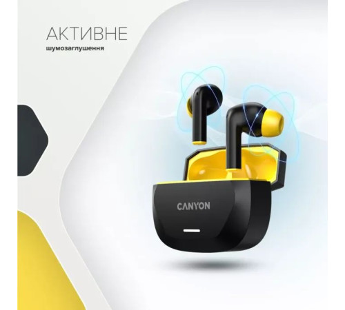 Навушники Canyon Hexagon 7 TWS ANC+ENC Wireless Charge Black/Yellow (CNS-TWS7BY)