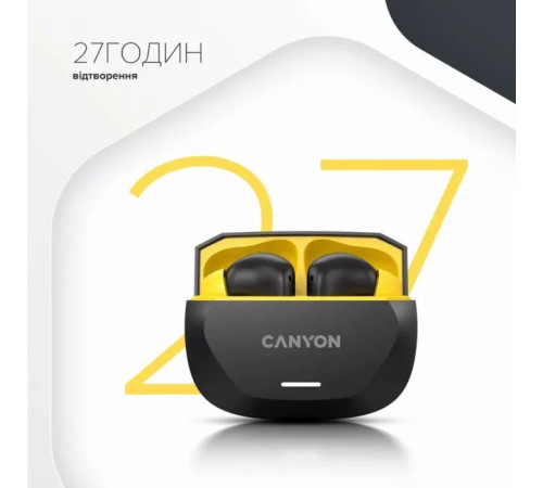 Навушники Canyon Hexagon 7 TWS ANC+ENC Wireless Charge Black/Yellow (CNS-TWS7BY)