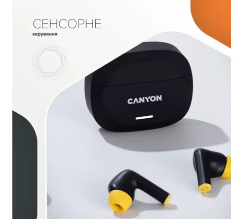 Навушники Canyon Hexagon 7 TWS ANC+ENC Wireless Charge Black/Yellow (CNS-TWS7BY)