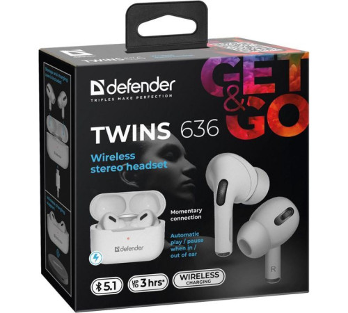 Навушники Defender Twins 636 TWS Pro Bluetooth White (63636)