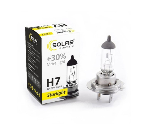Автолампа SOLAR H7 12V 55W PX26d Starlight+30 (1207)