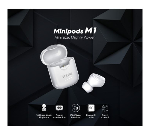 Навушники Tecno Minipods M1 Mono White (4895180759475)