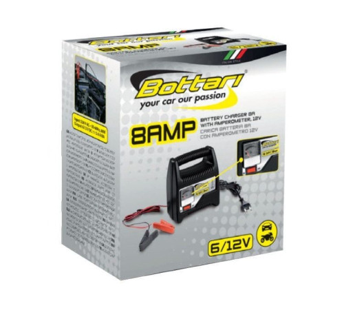 Зарядний пристрій для автомобільного акумулятора Bottari 8A 6V/12V з амперометром (28108-IS)