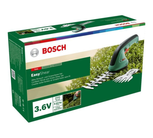 Кущоріз Bosch Bosch EasyShear, 3.6В, 1х1.5Аг, лезо 12см, крок різу 8мм (0.600.833.303)