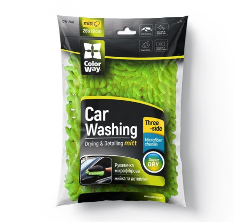Автомобільна серветка ColorWay Рукавичка з мікрофібри для миття та полірування автомобіля, двостороння (CW-2417)