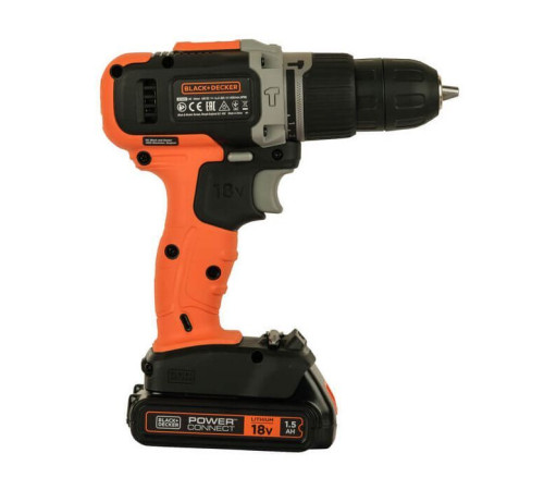 Шуруповерт Black&Decker 18 В, 1.5Ah, 45 Нм,0-360/0-1400 об/мин, 21000 уд/мин, 1.3 кг (BCD003C1)