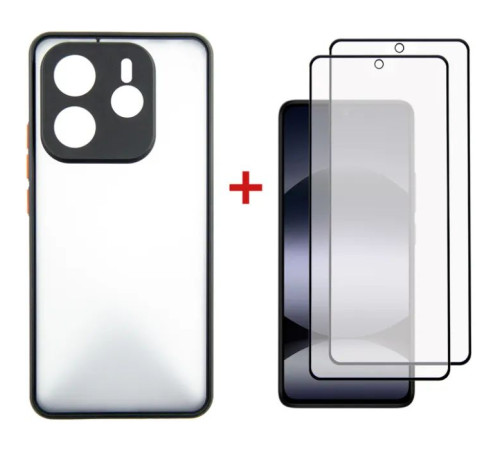 Чохол до мобільного телефона Dengos Kit Xiaomi Redmi Note 14 5G Matte + 2 pcs glass (Black) (DG-CTG2P-01)