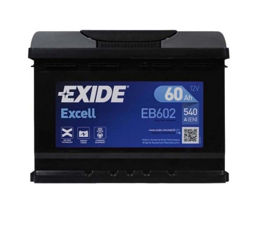 Акумулятор автомобільний EXIDE EXCELL 60Ah Н Ев (-/+) (540EN) (EB602)